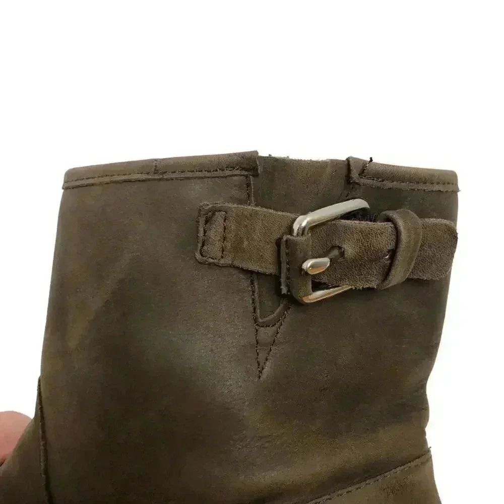 GAP Distressed Leather Mushroom Brown Leather Booties Buckle Moto Boot - Picture 12 of 12